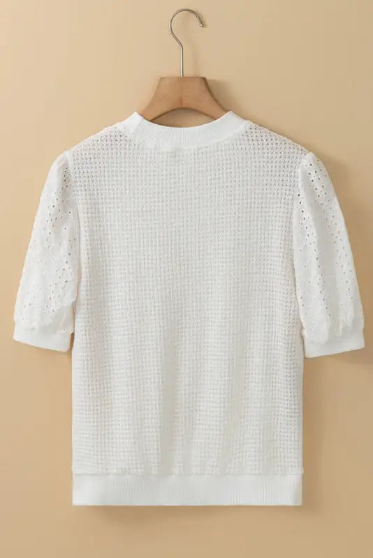 White broderie anglaise puff sleeve tee - new