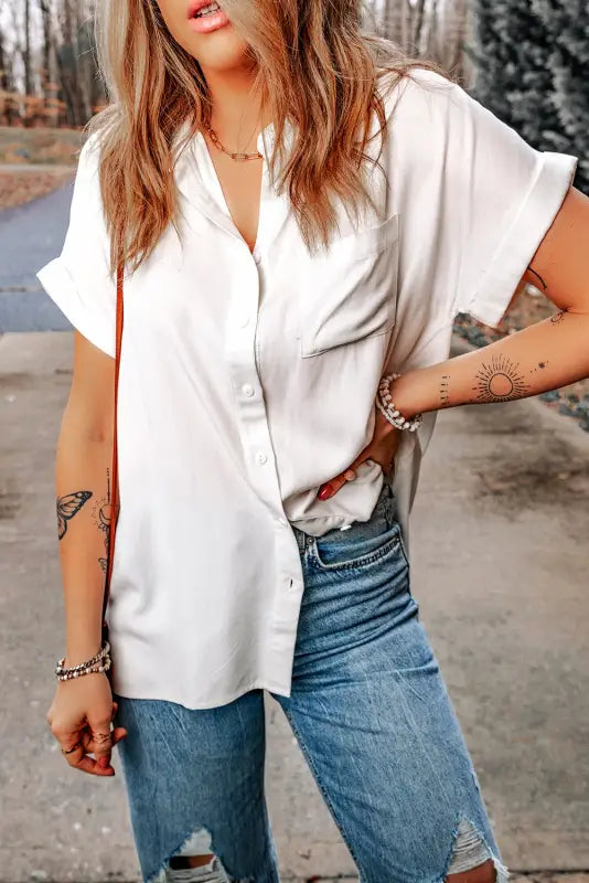 White buttoned short sleeve shirt - tops/blouses & shirts