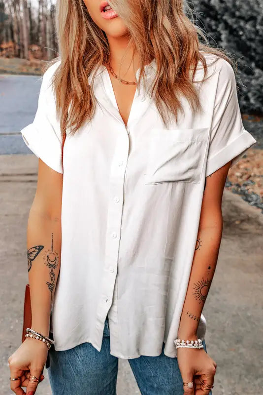 White buttoned short sleeve shirt - tops/blouses & shirts