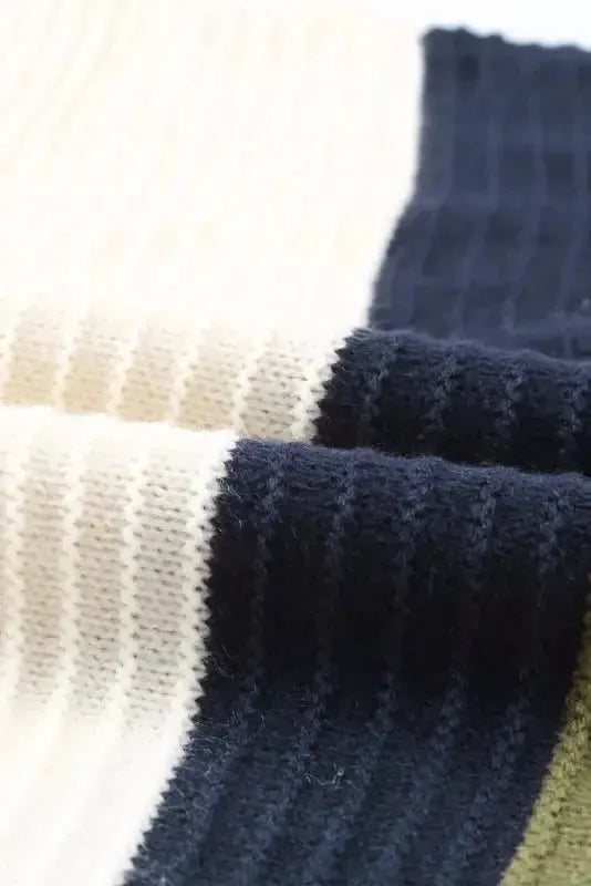 White Buttoned Shoulder Drop Shoulder Striped Sweater - Fashionfitz