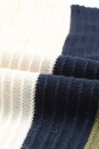 White Buttoned Shoulder Drop Shoulder Striped Sweater - Fashionfitz