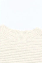 White Buttoned Shoulder Drop Shoulder Striped Sweater - Fashionfitz