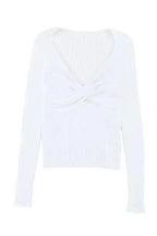 White Cable Crossed V Neck Sweater - Fashionfitz