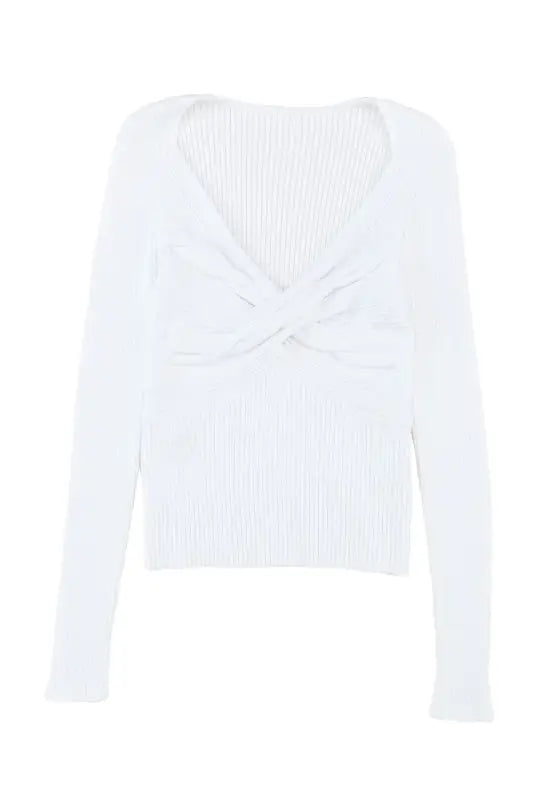 White cable crossed v neck sweater - sweaters & cardigans