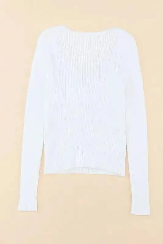 White Cable Crossed V Neck Sweater - Fashionfitz