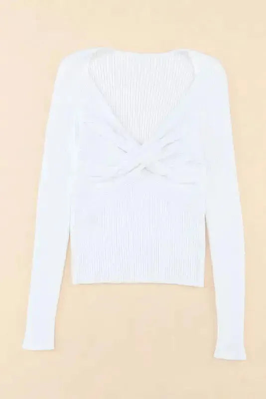 White Cable Crossed V Neck Sweater - Fashionfitz