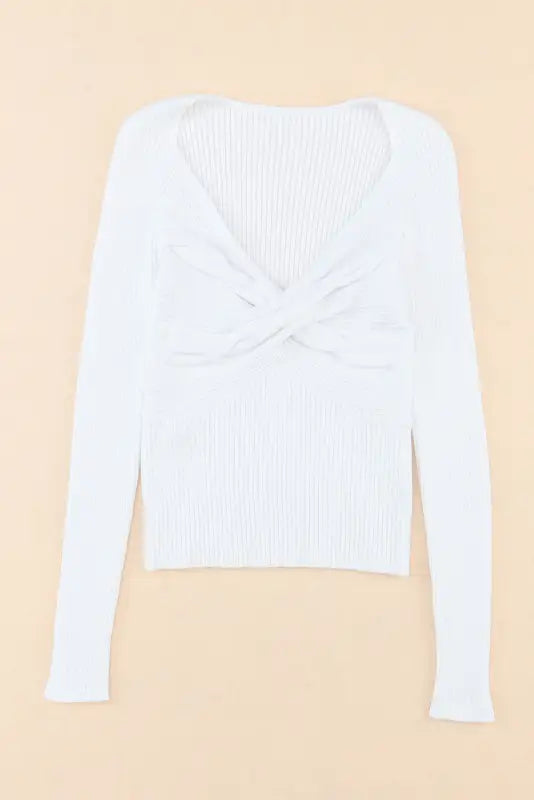 White cable crossed v neck sweater - sweaters & cardigans