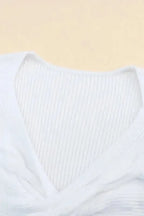 White Cable Crossed V Neck Sweater - Fashionfitz