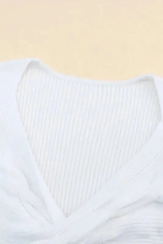 White Cable Crossed V Neck Sweater - Fashionfitz