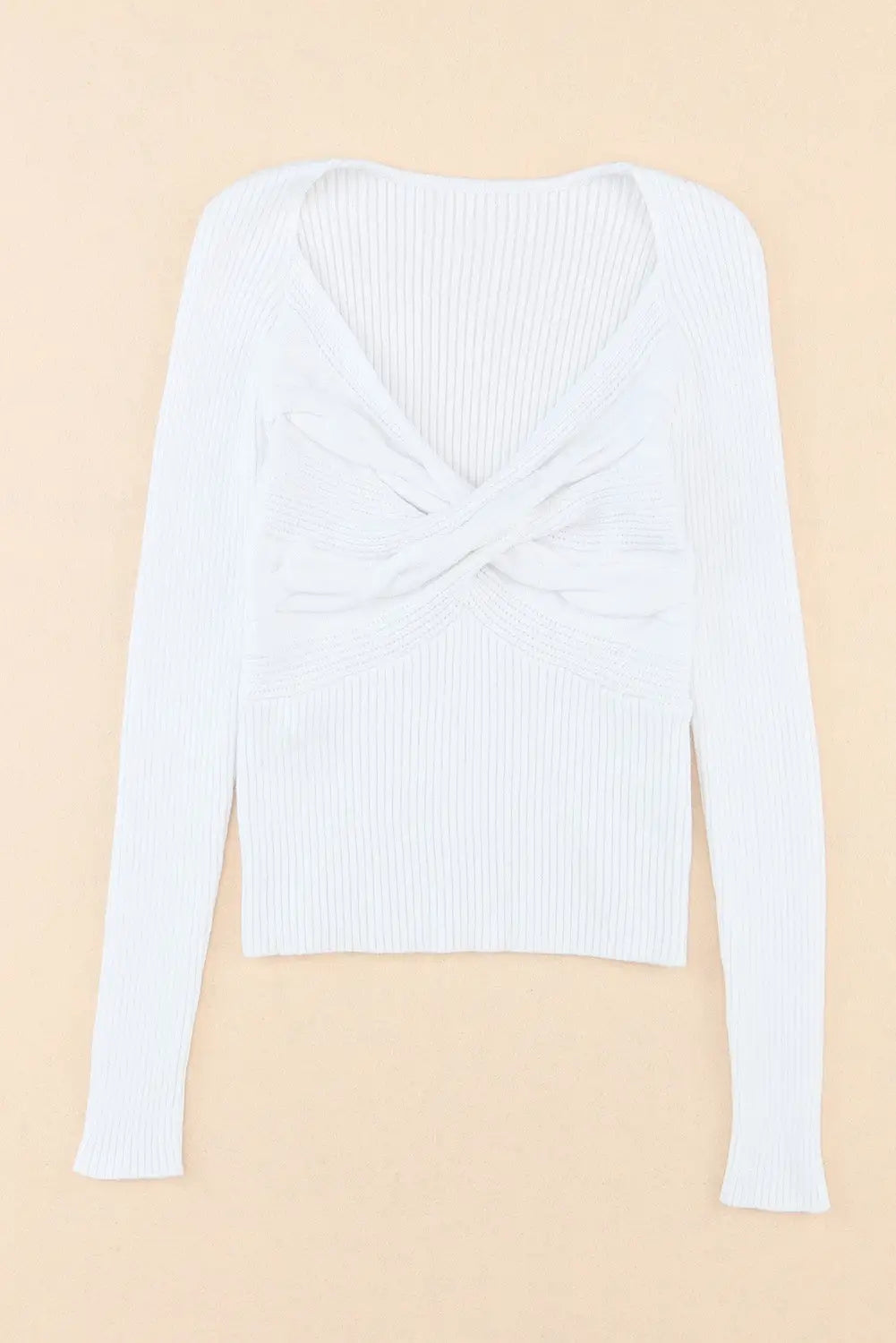 White cable crossed v neck sweater - sweaters & cardigans