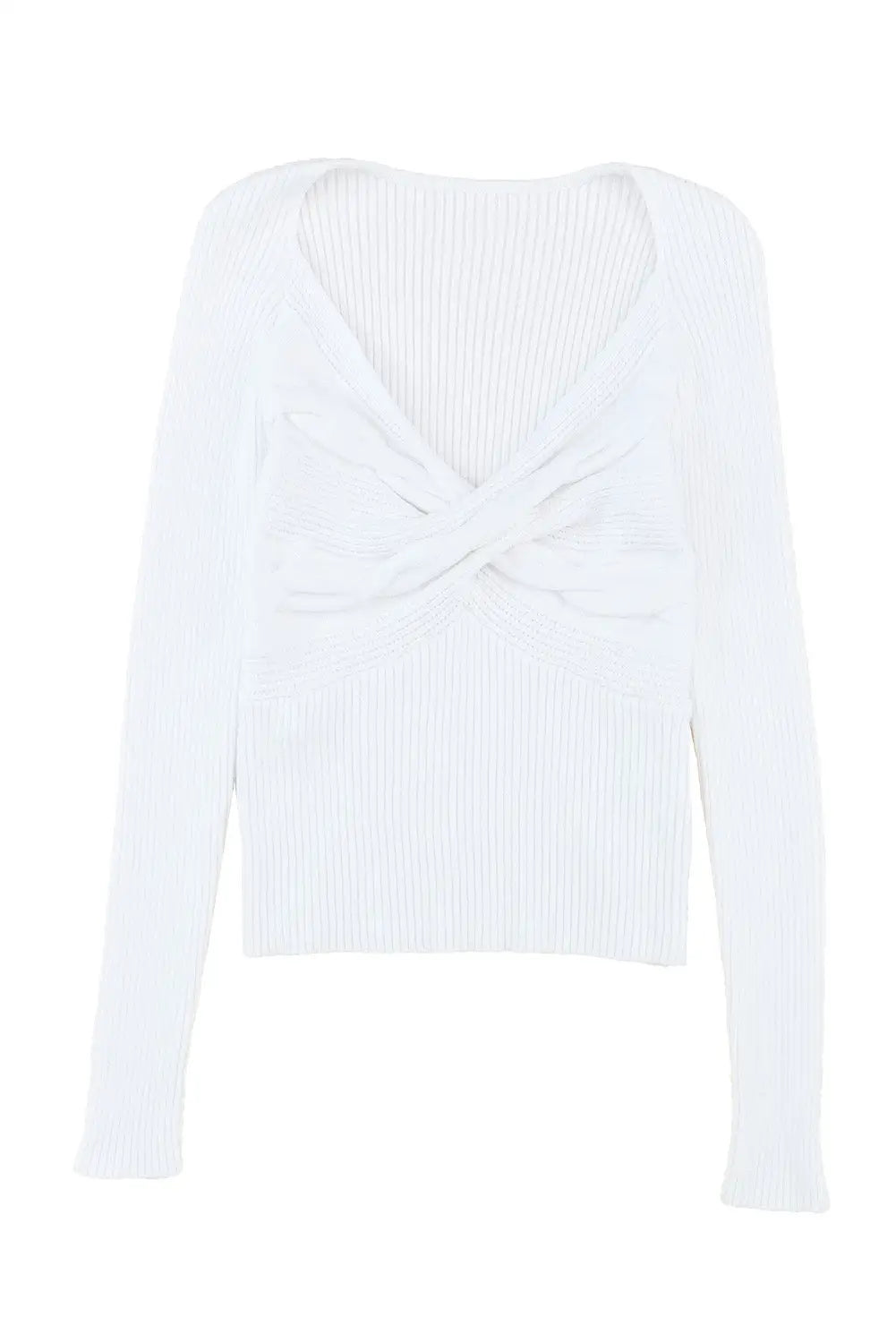 White cable crossed v neck sweater - sweaters & cardigans