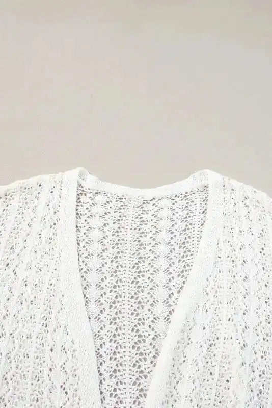 White Cardigan - Stylish Hollow Out Knit Drop Shoulder - Fashionfitz