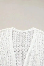 White Cardigan - Stylish Hollow Out Knit Drop Shoulder - Fashionfitz