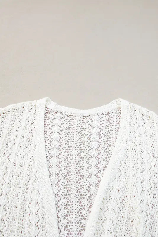 White cardigan - stylish hollow out knit drop shoulder - tops/sweaters & cardigans