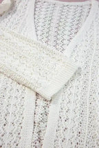 White Cardigan - Stylish Hollow Out Knit Drop Shoulder - Fashionfitz