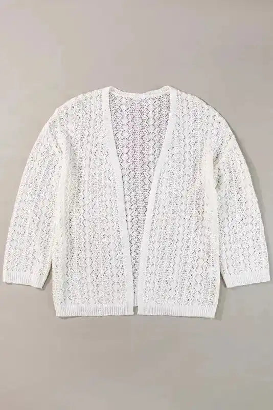White Cardigan - Stylish Hollow Out Knit Drop Shoulder - Fashionfitz