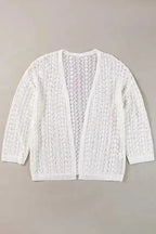 White Cardigan - Stylish Hollow Out Knit Drop Shoulder - Fashionfitz