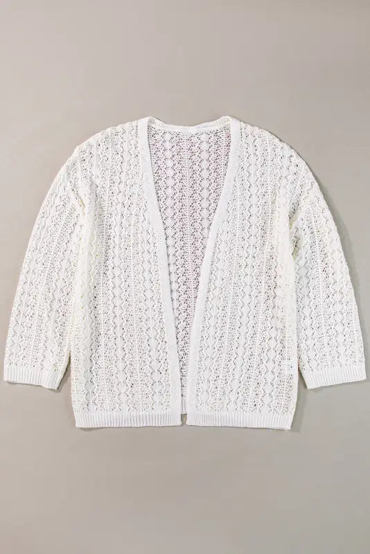 White cardigan - stylish hollow out knit drop shoulder - tops/sweaters & cardigans