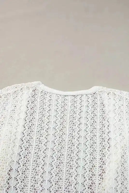 White Cardigan - Stylish Hollow Out Knit Drop Shoulder - Fashionfitz