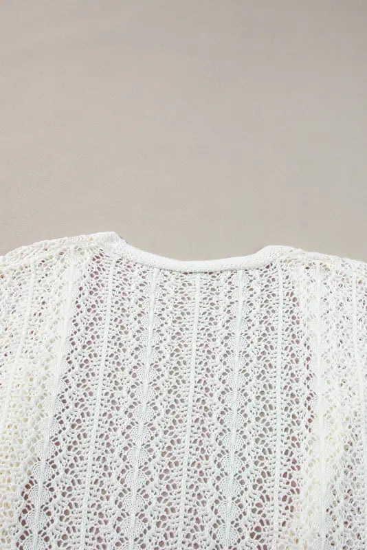 White cardigan - stylish hollow out knit drop shoulder - tops/sweaters & cardigans