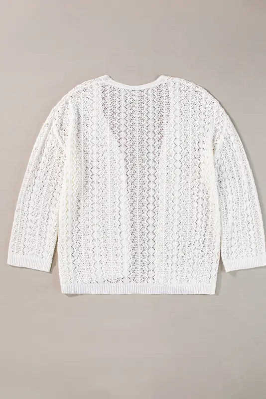 White cardigan - stylish hollow out knit drop shoulder - tops/sweaters & cardigans