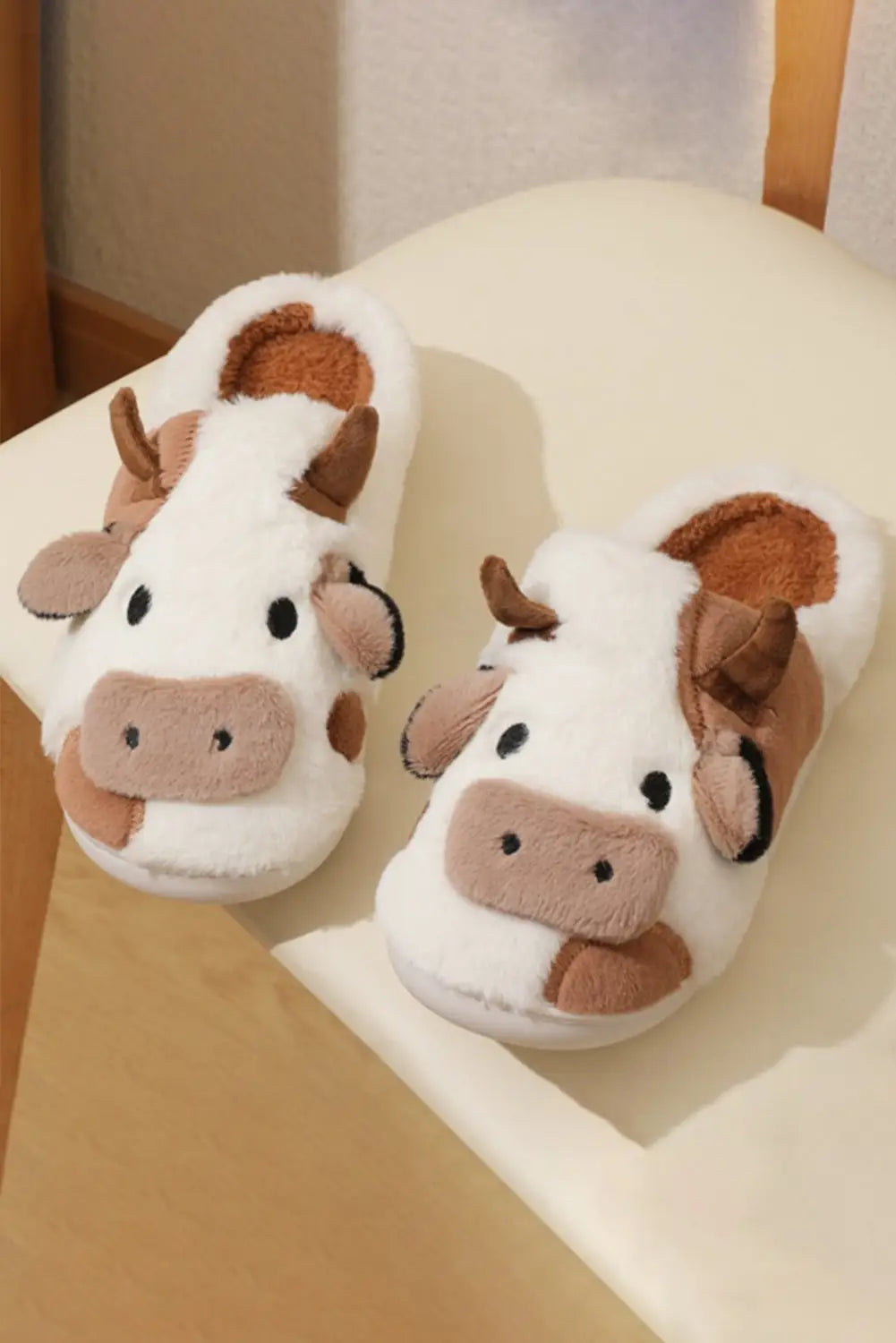 White cartoon animal cow plush slippers