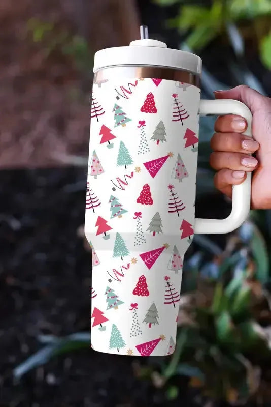 White Cartoon Christmas Tree Printed Thermos Cup - Fashionfitz
