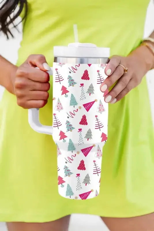 White Cartoon Christmas Tree Printed Thermos Cup - Fashionfitz