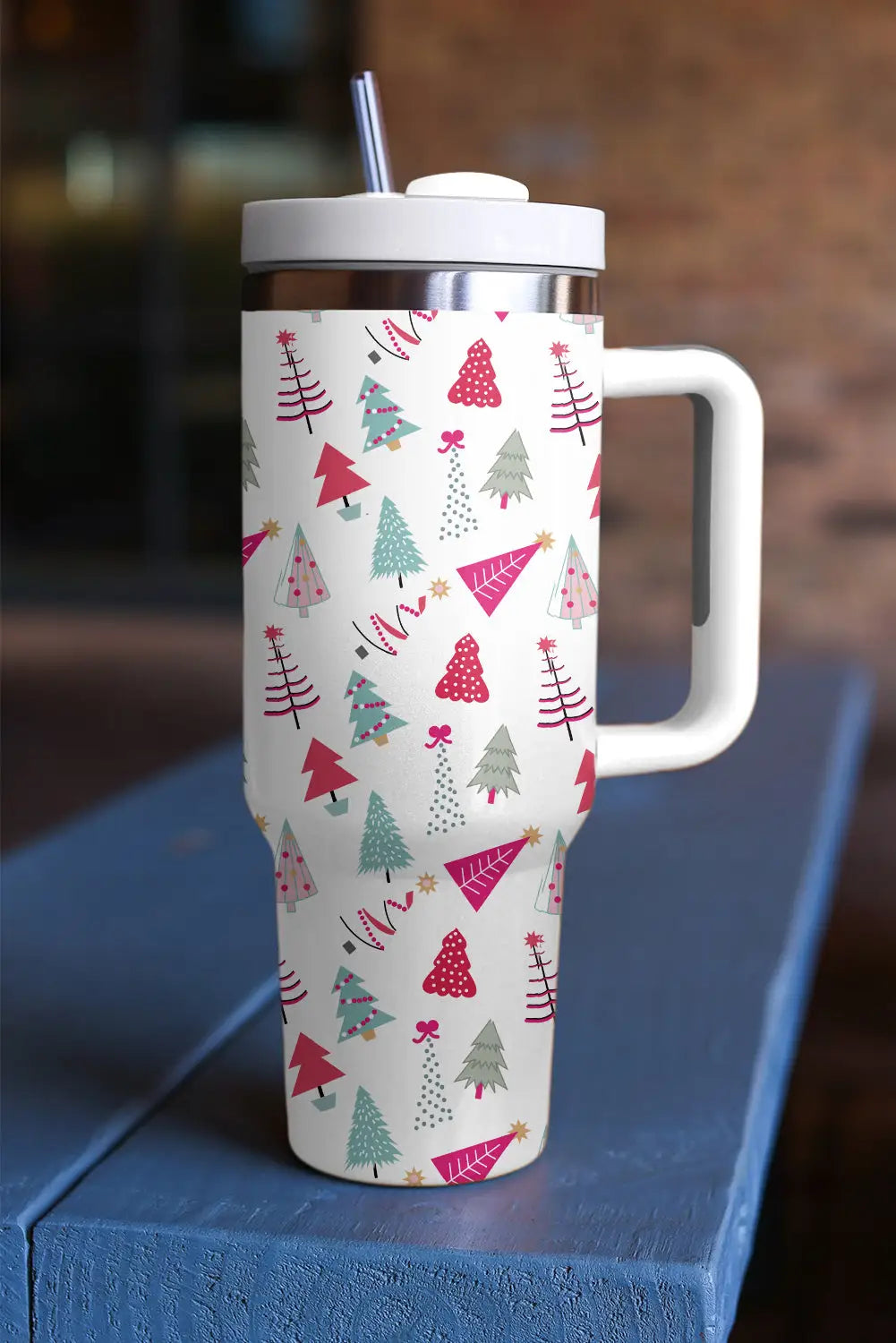 White cartoon christmas tree printed thermos cup - one size / 100% alloy - tumblers