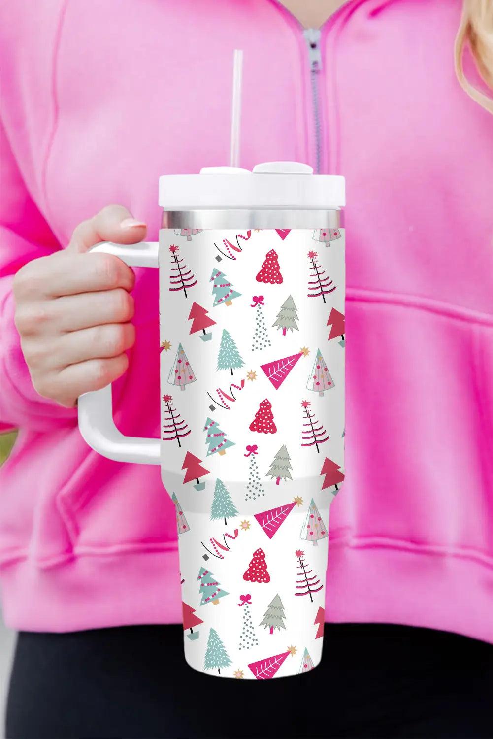 White cartoon christmas tree printed thermos cup - one size / 100% alloy - tumblers