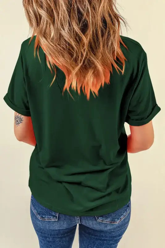 White casual plain crew neck t-shirt modeled by person with dyed blonde and orange hair