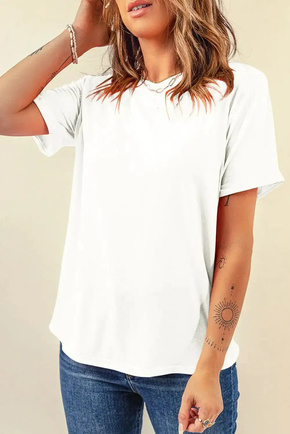 White casual plain crew neck t-shirt - 2xl / 62% polyester + 32% cotton + 6% elastane - t-shirts