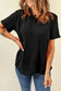 White casual plain crew neck t-shirt: black short-sleeved, visible arm tattoos. Relax relax