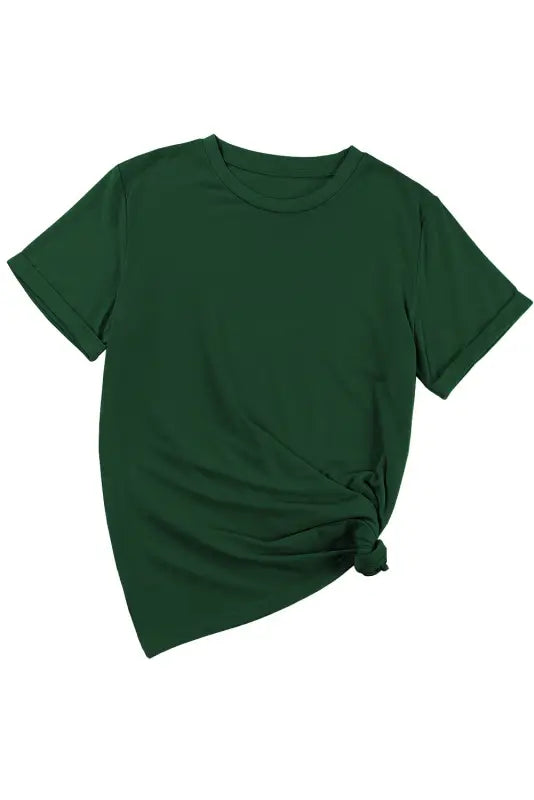 Dark green crew neck t-shirt with a twisted bottom hem - relaxed casual wear