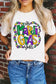 White crew neck t-shirt with ’it’s mardi gras y’all’ beads design - relax relax style