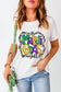 White casual plain crew neck t-shirt with ’mardi gras y’all’ and beads design