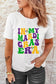 White casual plain crew neck t-shirt with colorful ‘in my mardi gras era’ text and fleur-de-lis