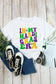 White crew neck t-shirt with colorful ’in my mardi gras era’ text design for relax relax style