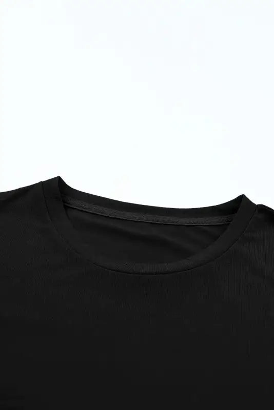 Black crew neck t-shirt collar on white casual plain crew neck t-shirt - relax relax