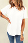 White casual plain crew neck t-shirt on tattooed person with wavy hair, relax relax