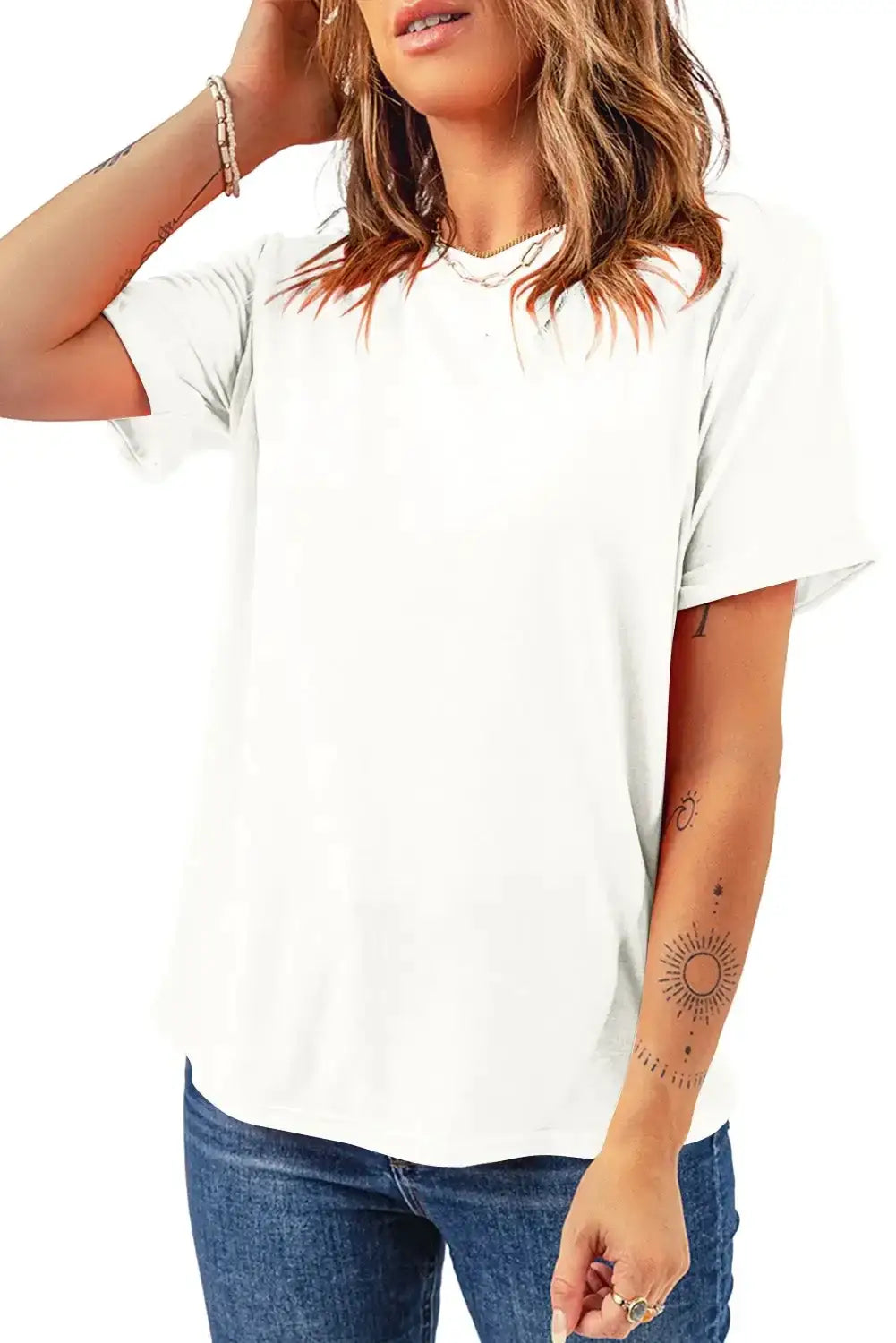 White casual plain crew neck t-shirt - t-shirts