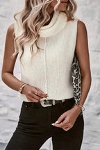 White Central Seam Cowl Neck Sweater Vest - Fashionfitz