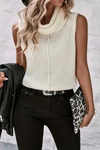 White Central Seam Cowl Neck Sweater Vest - Fashionfitz