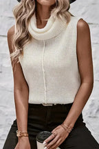 White Central Seam Cowl Neck Sweater Vest - Fashionfitz