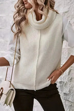 White Central Seam Cowl Neck Sweater Vest - Fashionfitz