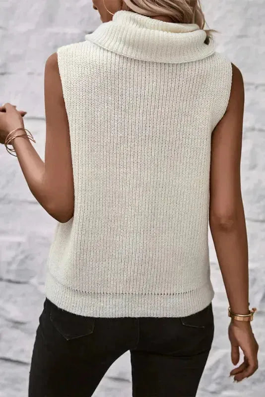 White Central Seam Cowl Neck Sweater Vest - Fashionfitz