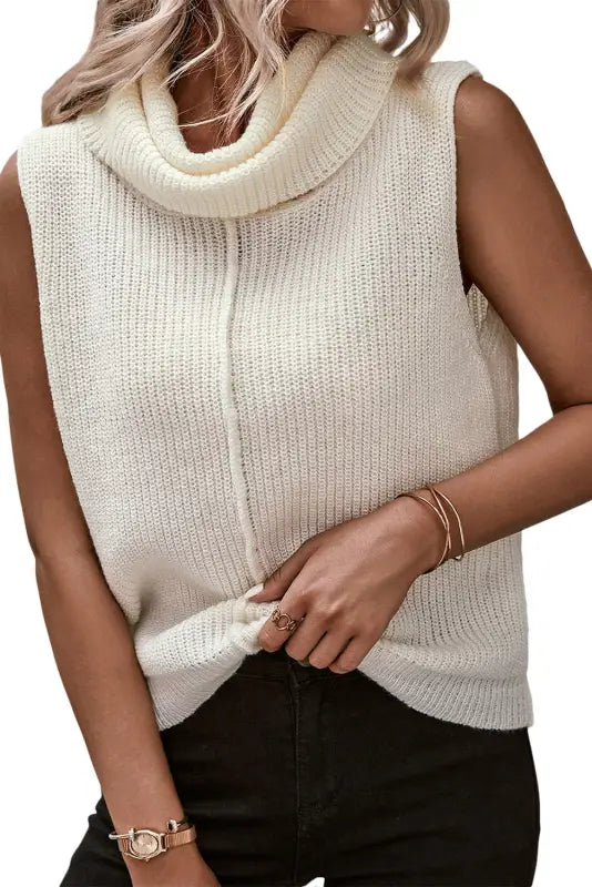 White central seam cowl neck sweater vest - sweaters & cardigans