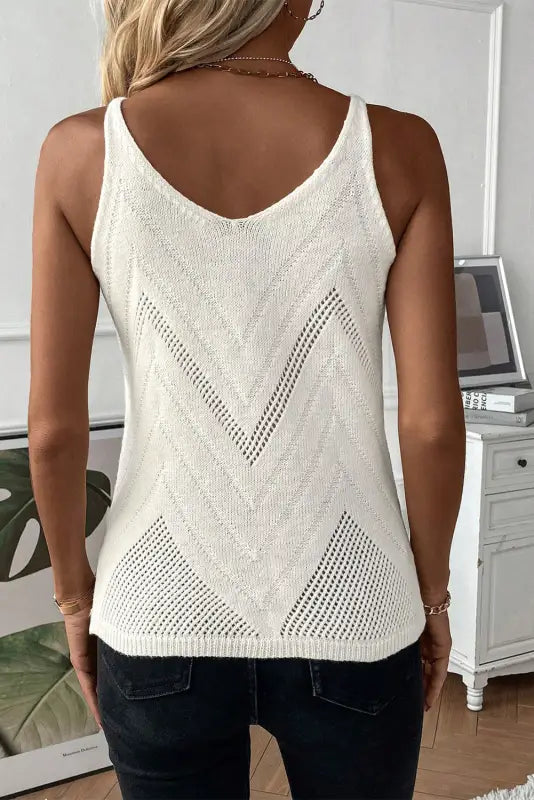 White chevron pointelle knit sweater vest - tops/tank tops