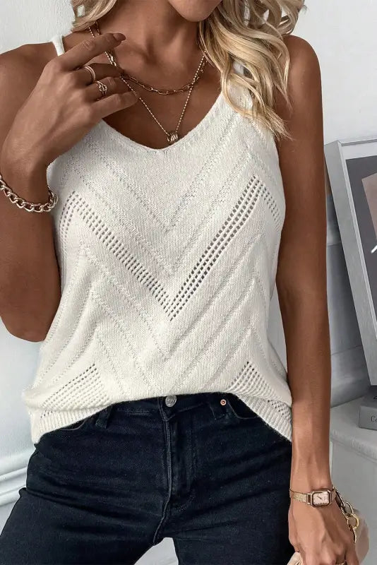 White chevron pointelle knit sweater vest - tops/tank tops