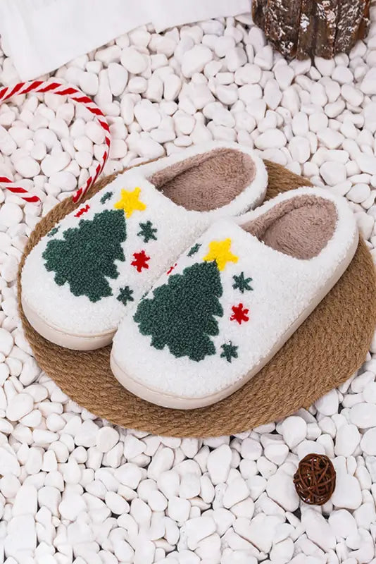 White christmas deer home indoor plush slippers